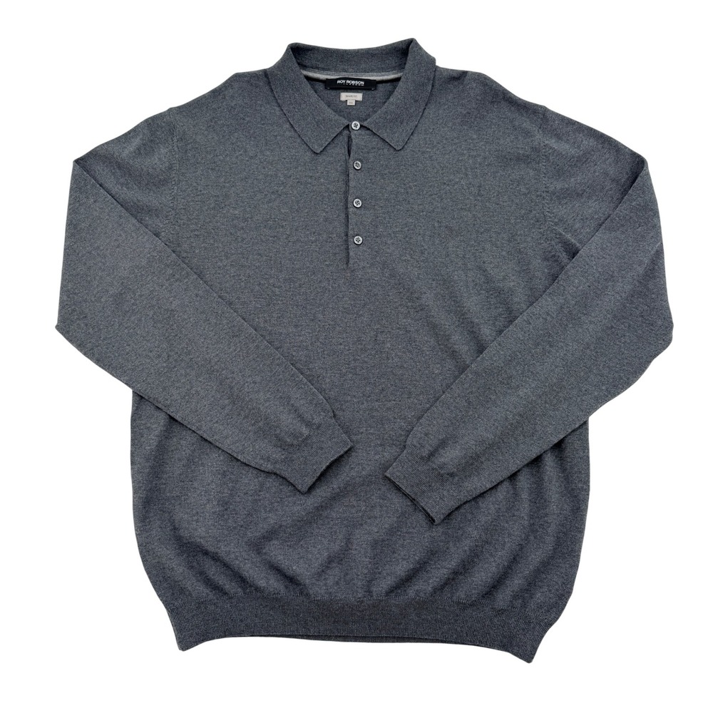 Roy Robson Mens 3XL Gray 100% Virgin Wool Long Sleeve Polo Sweater Shape Fit